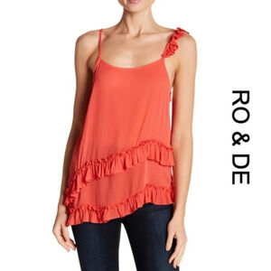 Ro & De Asymmetric Ruffle Cami Tank Top Blouse NWT v6x